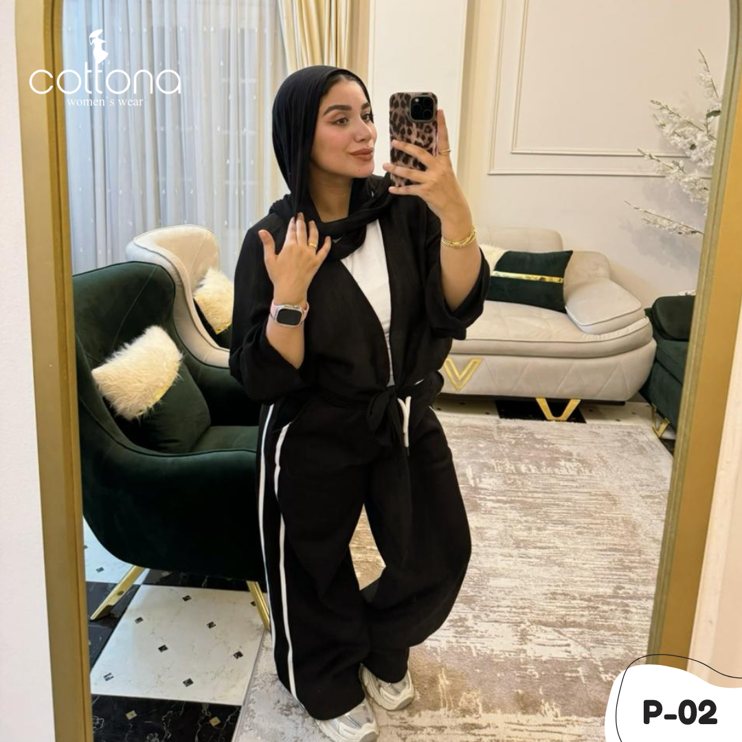 بنطلون قطن اسود وأيد ليج