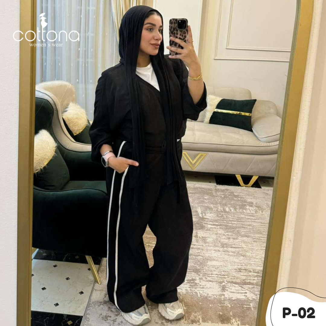 بنطلون قطن اسود وأيد ليج