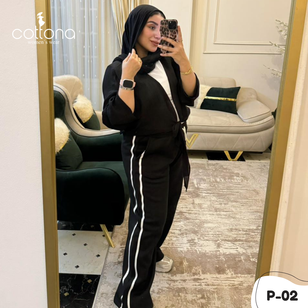 بنطلون قطن اسود وأيد ليج