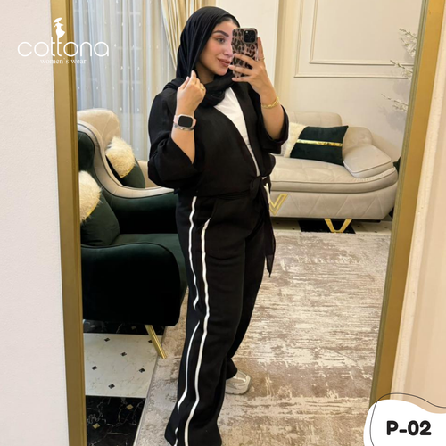 بنطلون قطن اسود وأيد ليج